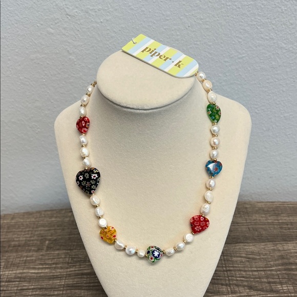Piper K | Freshwater Pearl & Glass Heart Necklace. - Picture 1 of 12